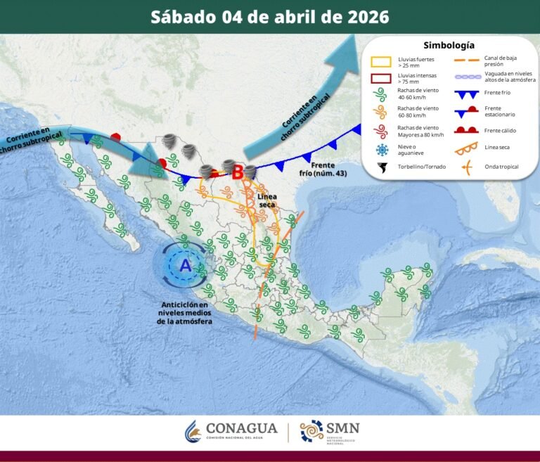 Frente Frío 43 impactará con tormentas y vientos el cierre de Semana Santa 2026